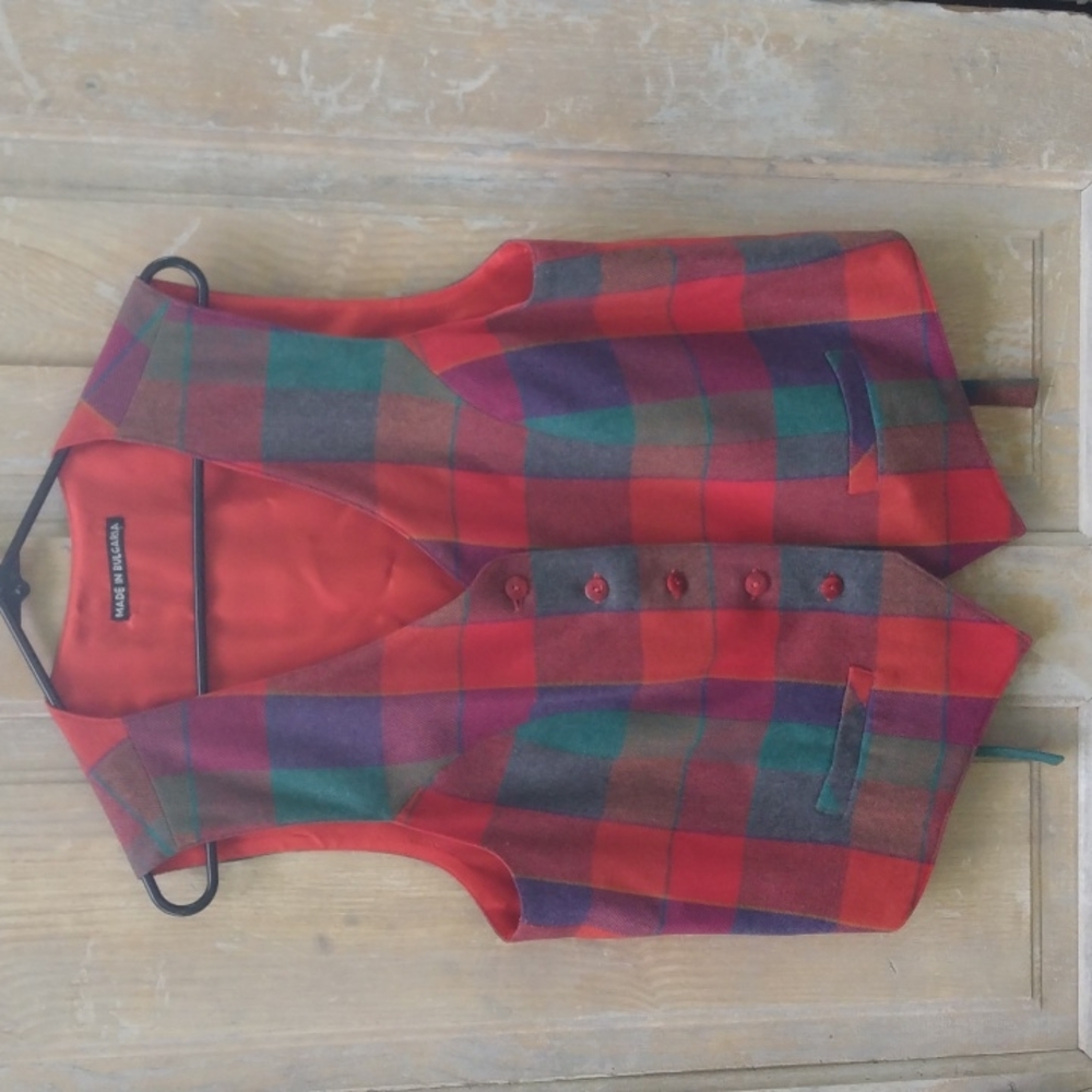 Vintage Colorblock Plaid  Wool Vest